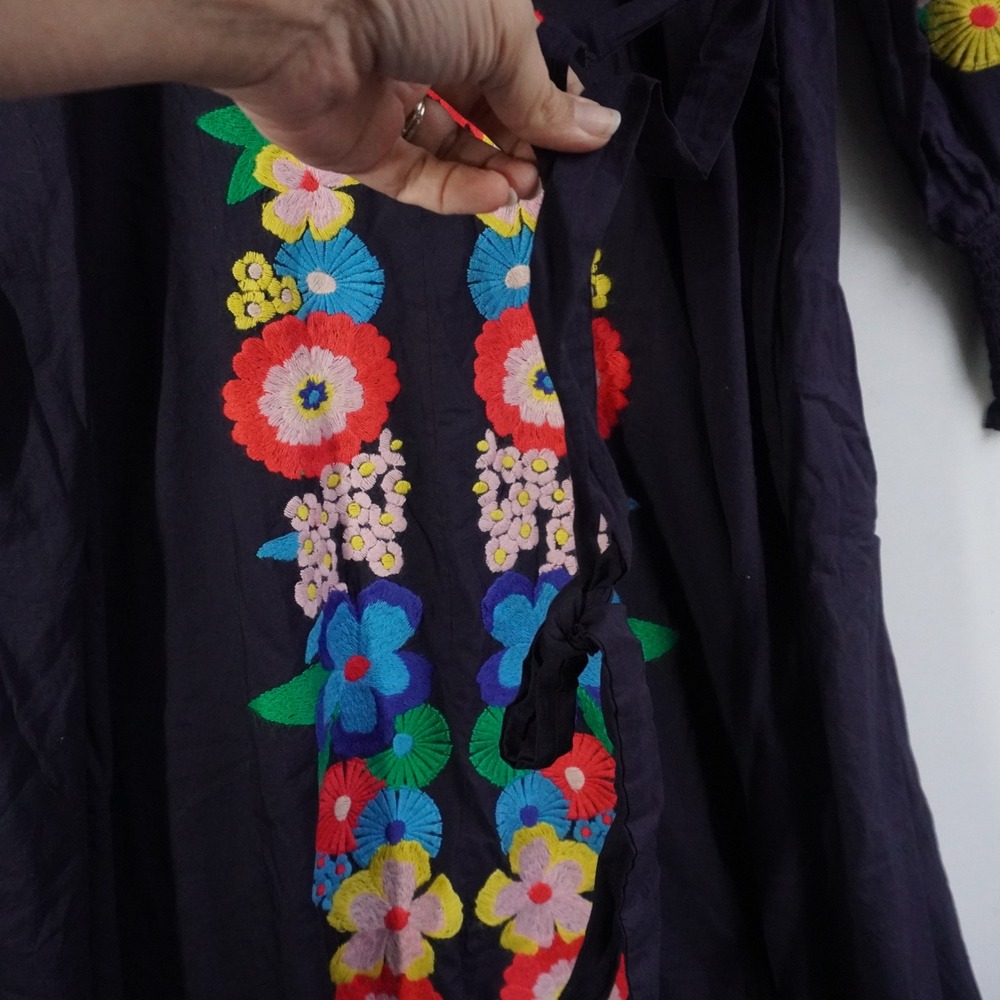 Boden Navy Blue Embroidered Floral Maxi Dress UK 12 US 8 NWT Beach Summer Kaftan - Picture 6 of 12